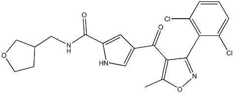 4-{[3-(2,6-dichlorophenyl)-5-methyl-4-isoxazolyl]carbonyl}-N-(tetrahydro-3-furanylmethyl)-1H-pyrrole-2-carboxamide Structure