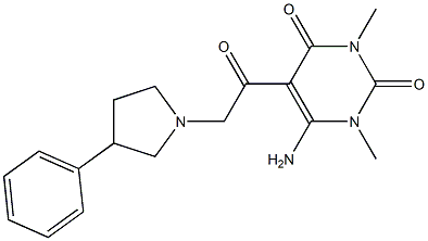 6-amino-1,3-dimethyl-5-[2-(3-phenyl-1-pyrrolidinyl)acetyl]-2,4(1H,3H)-pyrimidinedione 구조식 이미지