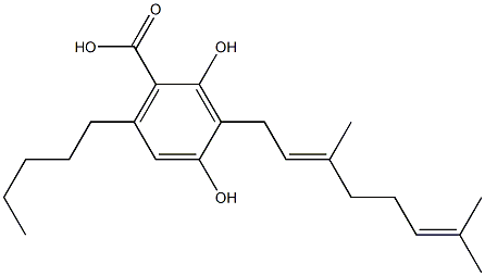 3-(3,7-dimethyl-2,6-octadienyl)-2,4-dihydroxy-6-pentylbenzenecarboxylic acid 구조식 이미지