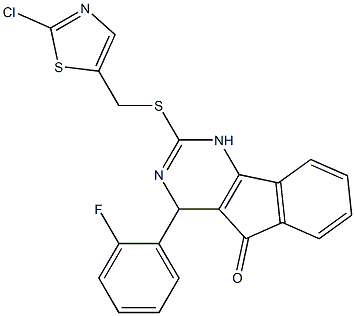 2-{[(2-chloro-1,3-thiazol-5-yl)methyl]sulfanyl}-4-(2-fluorophenyl)-1,4-dihydro-5H-indeno[1,2-d]pyrimidin-5-one 구조식 이미지