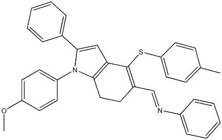 N-((E)-{1-(4-methoxyphenyl)-4-[(4-methylphenyl)sulfanyl]-2-phenyl-6,7-dihydro-1H-indol-5-yl}methylidene)aniline Structure