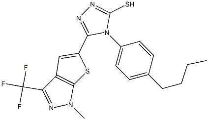 4-(4-butylphenyl)-5-[1-methyl-3-(trifluoromethyl)-1H-thieno[2,3-c]pyrazol-5-yl]-4H-1,2,4-triazole-3-thiol 구조식 이미지