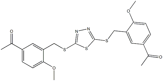 1-{3-[({5-[(5-acetyl-2-methoxybenzyl)thio]-1,3,4-thiadiazol-2-yl}thio)methyl]-4-methoxyphenyl}ethan-1-one Structure