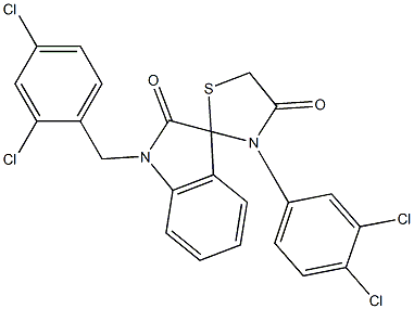 1-(2,4-Dichlorobenzy)-3'-(3,4-dichlorophenyl)spiro(2,3-dihydro-1H-indole-3,2'-thiazolidine)-2,4'-dione 구조식 이미지