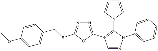 methyl 4-[({5-[1-phenyl-5-(1H-pyrrol-1-yl)-1H-pyrazol-4-yl]-1,3,4-oxadiazol-2-yl}sulfanyl)methyl]phenyl ether Structure