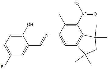 4-bromo-2-{[(1,1,3,3,6-pentamethyl-7-nitro-2,3-dihydro-1H-inden-5-yl)imino]methyl}phenol 구조식 이미지