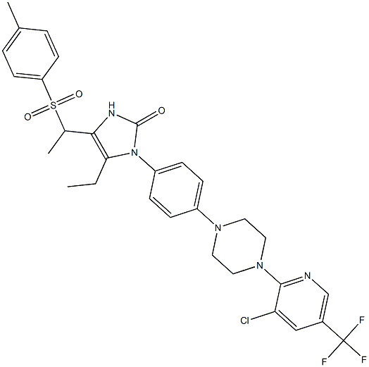 1-(4-{4-[3-chloro-5-(trifluoromethyl)-2-pyridinyl]piperazino}phenyl)-5-ethyl-4-{1-[(4-methylphenyl)sulfonyl]ethyl}-1,3-dihydro-2H-imidazol-2-one Structure