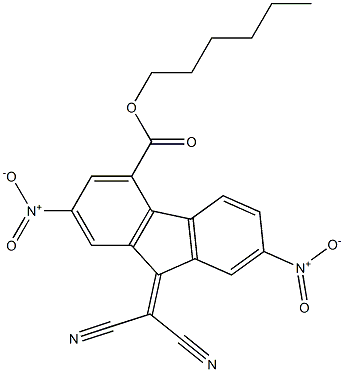 hexyl 9-(dicyanomethylidene)-2,7-dinitro-9H-fluorene-4-carboxylate 구조식 이미지