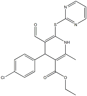 ethyl 4-(4-chlorophenyl)-5-formyl-2-methyl-6-(2-pyrimidinylsulfanyl)-1,4-dihydro-3-pyridinecarboxylate 구조식 이미지