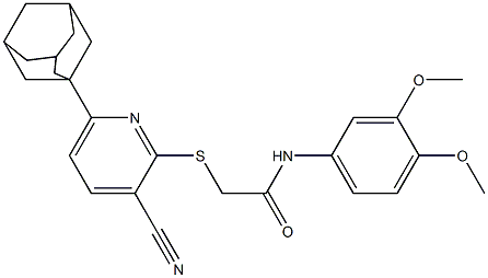 2-{[6-(1-adamantyl)-3-cyano-2-pyridinyl]sulfanyl}-N-(3,4-dimethoxyphenyl)acetamide 구조식 이미지