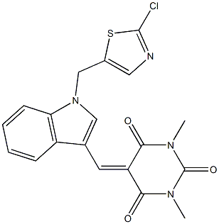 5-({1-[(2-chloro-1,3-thiazol-5-yl)methyl]-1H-indol-3-yl}methylene)-1,3-dimethyl-2,4,6(1H,3H,5H)-pyrimidinetrione 구조식 이미지