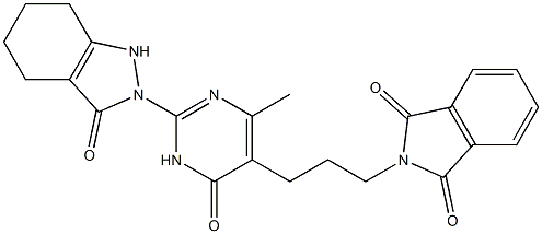 2-{3-[4-methyl-6-oxo-2-(3-oxo-1,3,4,5,6,7-hexahydro-2H-indazol-2-yl)-1,6-dihydro-5-pyrimidinyl]propyl}-1H-isoindole-1,3(2H)-dione Structure