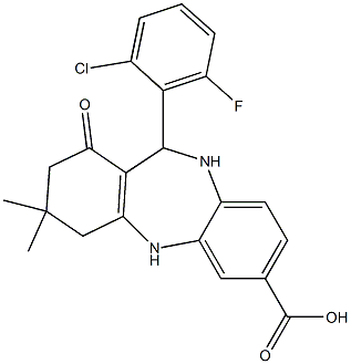 11-(2-chloro-6-fluorophenyl)-3,3-dimethyl-1-oxo-2,3,4,5,10,11-hexahydro-1H-dibenzo[b,e][1,4]diazepine-7-carboxylic acid 구조식 이미지