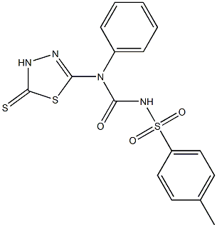 5-[({[(4-methylphenyl)sulfonyl]amino}carbonyl)anilino]-2-thioxo-2,3-dihydro-1,3,4-thiadiazole 구조식 이미지