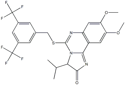 5-{[3,5-bis(trifluoromethyl)benzyl]sulfanyl}-3-isopropyl-8,9-dimethoxyimidazo[1,2-c]quinazolin-2(3H)-one 구조식 이미지