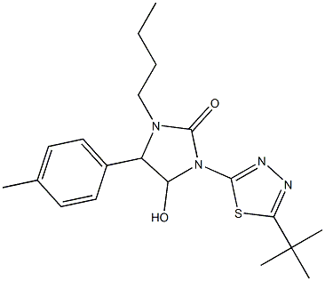 1-butyl-3-[5-(tert-butyl)-1,3,4-thiadiazol-2-yl]-4-hydroxy-5-(4-methylphenyl)imidazolidin-2-one Structure