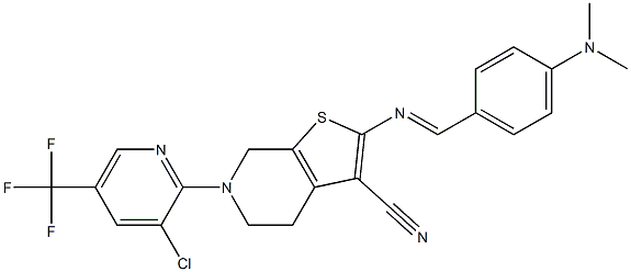 6-[3-chloro-5-(trifluoromethyl)-2-pyridinyl]-2-({[4-(dimethylamino)phenyl]methylene}amino)-4,5,6,7-tetrahydrothieno[2,3-c]pyridine-3-carbonitrile Structure