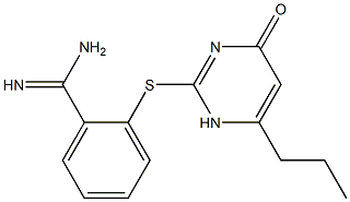 2-[(4-oxo-6-propyl-1,4-dihydropyrimidin-2-yl)sulfanyl]benzene-1-carboximidamide 구조식 이미지