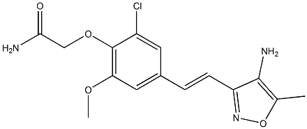 2-{4-[(E)-2-(4-amino-5-methylisoxazol-3-yl)vinyl]-2-chloro-6-methoxyphenoxy}acetamide 구조식 이미지