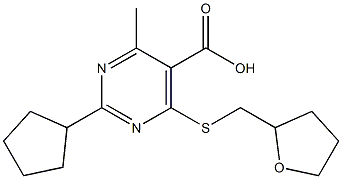 2-cyclopentyl-4-methyl-6-[(tetrahydrofuran-2-ylmethyl)thio]pyrimidine-5-carboxylic acid 구조식 이미지