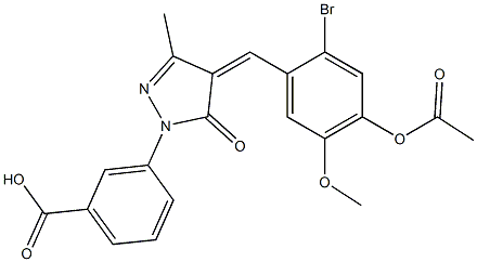 3-{4-[4-(acetyloxy)-2-bromo-5-methoxybenzylidene]-3-methyl-5-oxo-4,5-dihydro-1H-pyrazol-1-yl}benzoic acid 구조식 이미지