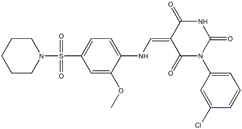 1-(3-chlorophenyl)-5-{[2-methoxy-4-(1-piperidinylsulfonyl)anilino]methylene}-2,4,6(1H,3H,5H)-pyrimidinetrione Structure