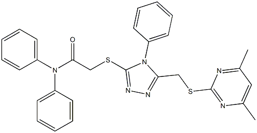 2-[(5-{[(4,6-dimethyl-2-pyrimidinyl)sulfanyl]methyl}-4-phenyl-4H-1,2,4-triazol-3-yl)sulfanyl]-N,N-diphenylacetamide 구조식 이미지
