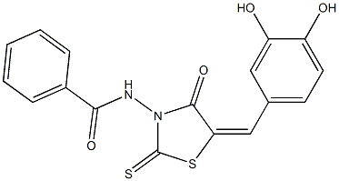 N-[5-(3,4-dihydroxybenzylidene)-4-oxo-2-thioxo-1,3-thiazolidin-3-yl]benzamide 구조식 이미지