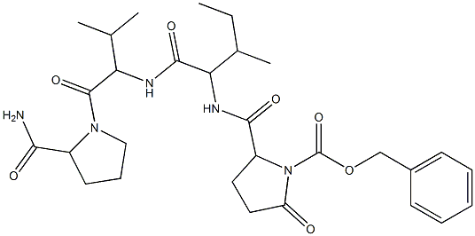 benzyl 2-{[(1-{[(1-{[2-(aminocarbonyl)pyrrolidin-1-yl]carbonyl}-2-methylpropyl)amino]carbonyl}-2-methylbutyl)amino]carbonyl}-5-oxopyrrolidine-1-carboxylate 구조식 이미지