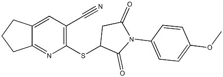 2-((1-(4-methoxyphenyl)-2,5-dioxopyrrolidin-3-yl)sulfanyl)-6,7-dihydro-5H-cyclopenta[b]pyridine-3-carbonitrile 구조식 이미지