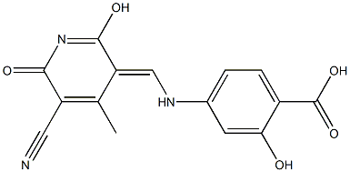 4-({[5-cyano-2-hydroxy-4-methyl-6-oxo-3(6H)-pyridinylidene]methyl}amino)-2-hydroxybenzoic acid 구조식 이미지