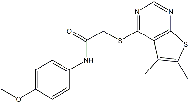 2-[(5,6-dimethylthieno[2,3-d]pyrimidin-4-yl)sulfanyl]-N-[4-(methyloxy)phenyl]acetamide 구조식 이미지