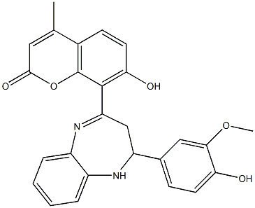 7-hydroxy-8-[2-(4-hydroxy-3-methoxyphenyl)-2,3-dihydro-1H-1,5-benzodiazepin-4-yl]-4-methyl-2H-chromen-2-one Structure
