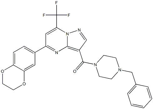 3-[(4-benzyl-1-piperazinyl)carbonyl]-5-(2,3-dihydro-1,4-benzodioxin-6-yl)-7-(trifluoromethyl)pyrazolo[1,5-a]pyrimidine Structure