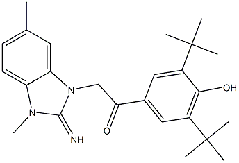 1-(3,5-ditert-butyl-4-hydroxyphenyl)-2-(2-imino-3,6-dimethyl-2,3-dihydro-1H-benzimidazol-1-yl)ethanone 구조식 이미지