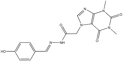 2-(1,3-dimethyl-2,6-dioxo-1,2,3,6-tetrahydro-7H-purin-7-yl)-N'-(4-hydroxybenzylidene)acetohydrazide 구조식 이미지