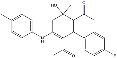 1-[3-acetyl-2-(4-fluorophenyl)-6-hydroxy-6-methyl-4-(4-toluidino)-3-cyclohexen-1-yl]ethanone 구조식 이미지