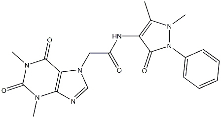 2-(1,3-dimethyl-2,6-dioxo-1,2,3,6-tetrahydro-7H-purin-7-yl)-N-(1,5-dimethyl-3-oxo-2-phenyl-2,3-dihydro-1H-pyrazol-4-yl)acetamide 구조식 이미지