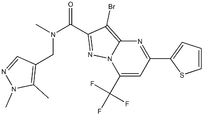 3-bromo-N-[(1,5-dimethyl-1H-pyrazol-4-yl)methyl]-N-methyl-5-(2-thienyl)-7-(trifluoromethyl)pyrazolo[1,5-a]pyrimidine-2-carboxamide Structure