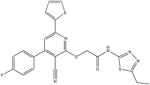 2-{[3-cyano-4-(4-fluorophenyl)-6-(2-thienyl)-2-pyridinyl]sulfanyl}-N-(5-ethyl-1,3,4-thiadiazol-2-yl)acetamide Structure