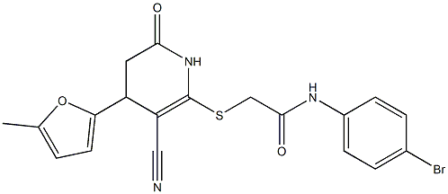 N-(4-bromophenyl)-2-{[3-cyano-4-(5-methyl-2-furyl)-6-oxo-1,4,5,6-tetrahydro-2-pyridinyl]sulfanyl}acetamide Structure