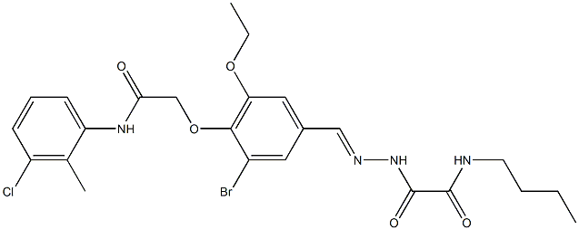 2-(2-{3-bromo-4-[2-(3-chloro-2-methylanilino)-2-oxoethoxy]-5-ethoxybenzylidene}hydrazino)-N-butyl-2-oxoacetamide 구조식 이미지