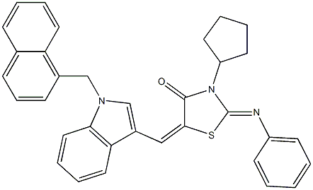 3-cyclopentyl-5-{[1-(1-naphthylmethyl)-1H-indol-3-yl]methylene}-2-(phenylimino)-1,3-thiazolidin-4-one 구조식 이미지