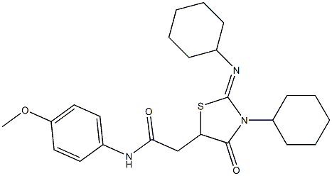 2-[3-cyclohexyl-2-(cyclohexylimino)-4-oxo-1,3-thiazolidin-5-yl]-N-(4-methoxyphenyl)acetamide Structure