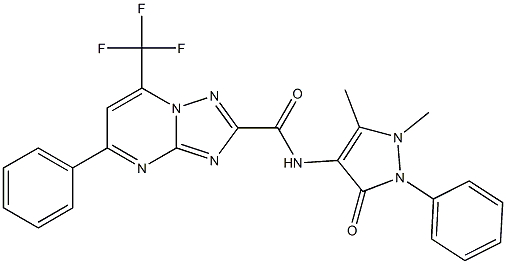 N-(1,5-dimethyl-3-oxo-2-phenyl-2,3-dihydro-1H-pyrazol-4-yl)-5-phenyl-7-(trifluoromethyl)[1,2,4]triazolo[1,5-a]pyrimidine-2-carboxamide 구조식 이미지