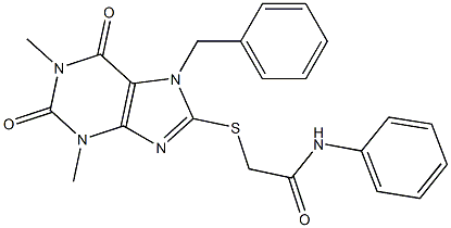 2-[(7-benzyl-1,3-dimethyl-2,6-dioxo-2,3,6,7-tetrahydro-1H-purin-8-yl)thio]-N-phenylacetamide 구조식 이미지