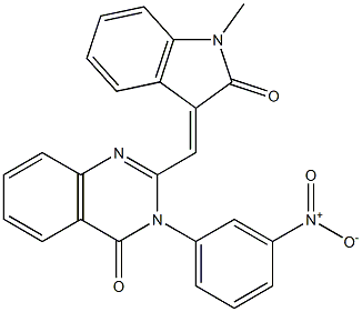 3-{3-nitrophenyl}-2-[(1-methyl-2-oxo-1,2-dihydro-3H-indol-3-ylidene)methyl]-4(3H)-quinazolinone Structure