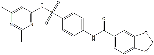 N-(4-{[(2,6-dimethyl-4-pyrimidinyl)amino]sulfonyl}phenyl)-1,3-benzodioxole-5-carboxamide 구조식 이미지