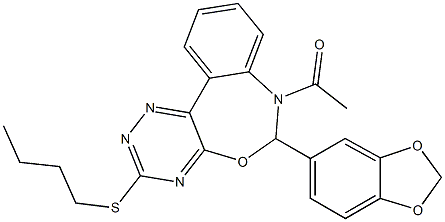 7-acetyl-6-(1,3-benzodioxol-5-yl)-6,7-dihydro[1,2,4]triazino[5,6-d][3,1]benzoxazepin-3-yl butyl sulfide 구조식 이미지