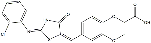 [4-({2-[(2-chlorophenyl)imino]-4-oxo-1,3-thiazolidin-5-ylidene}methyl)-2-methoxyphenoxy]acetic acid Structure